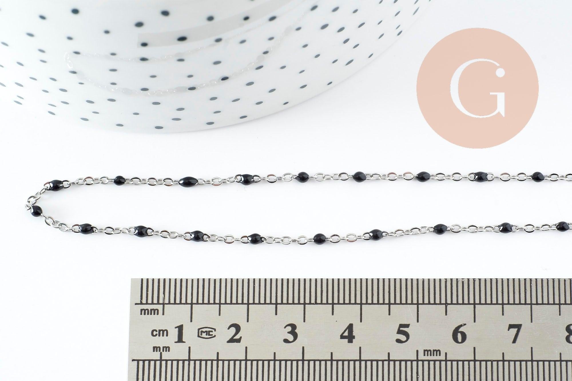Collier Chaine avec fermoir acier inoxydable platine résine noire 2mm-40.5cm, x1 (G10010)
