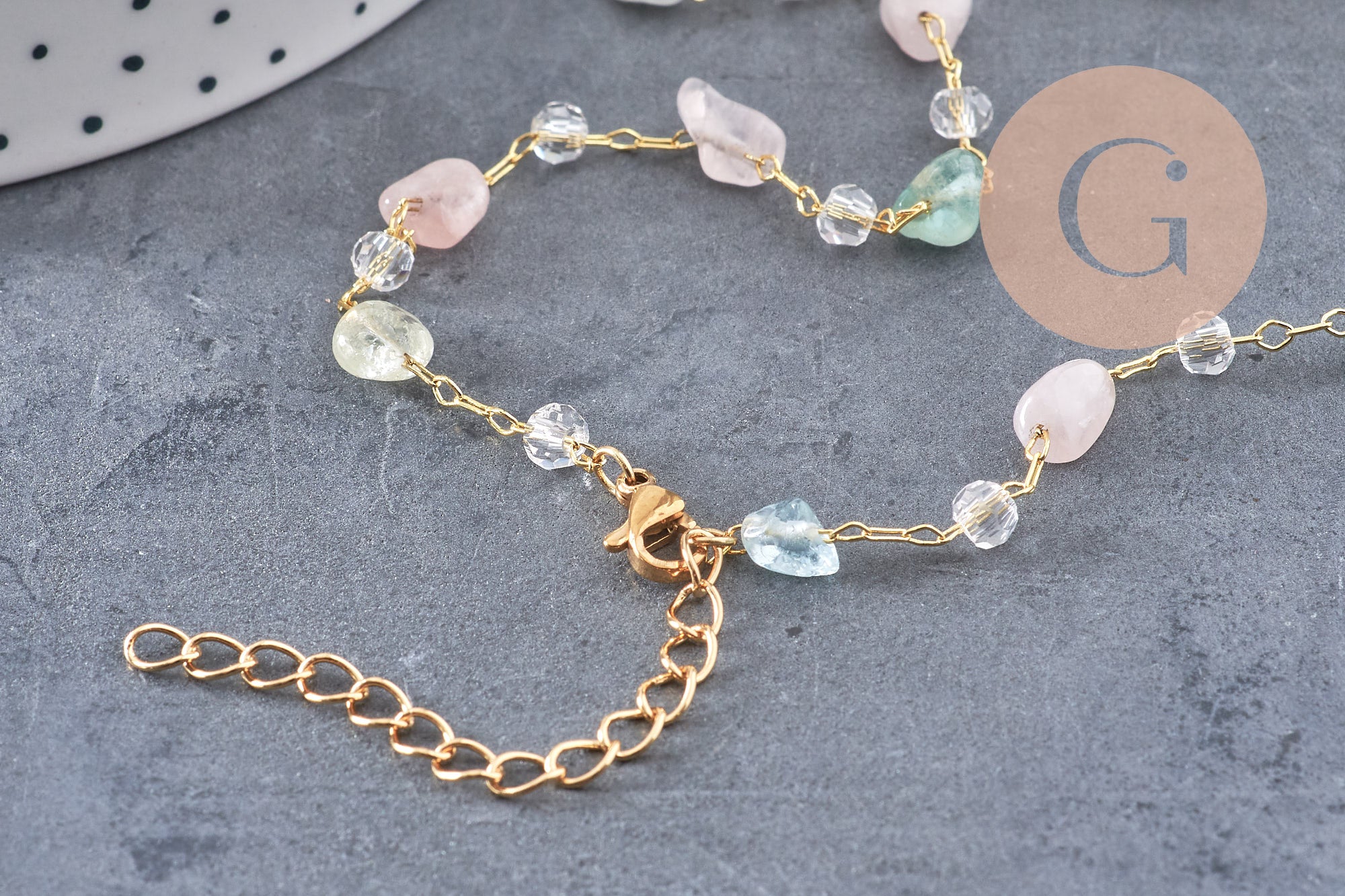 Collier Chaine collier pierre laiton doré 39.5cm, x1 (G10921)