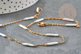 Collier Chaine complète acier inoxydable PVD/IP dorée 14k fantaisie résine blanche 2mm/45cm, chaine avec fermoir x1 G9373