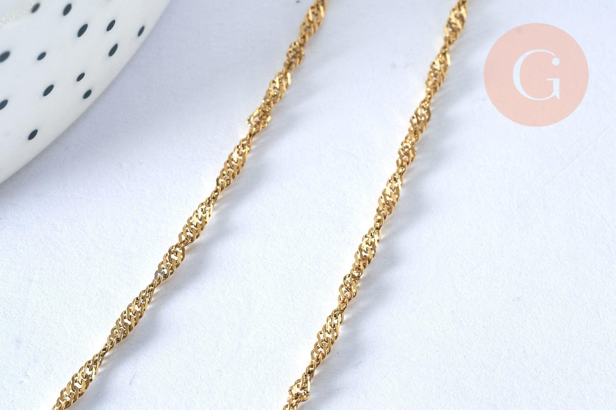 Collier Chaine complète avec fermoir acier inoxydable 304 doré 14k singapour 2mm/45.5cm, x1 (G3489)