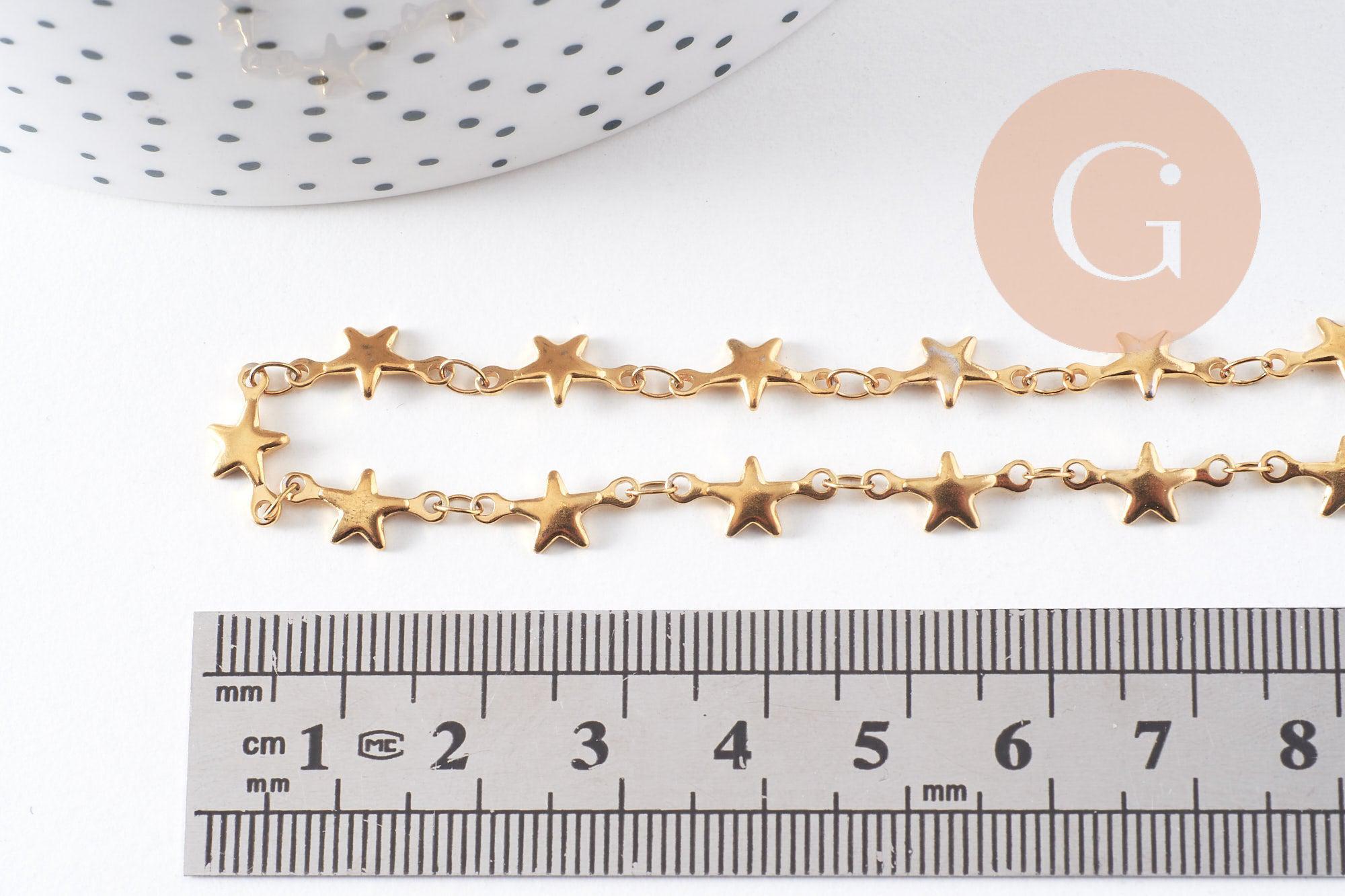 Collier Chaine complète avec fermoir acier inoxydable doré IP 14k 45cm étoile, x1 (G0430)
