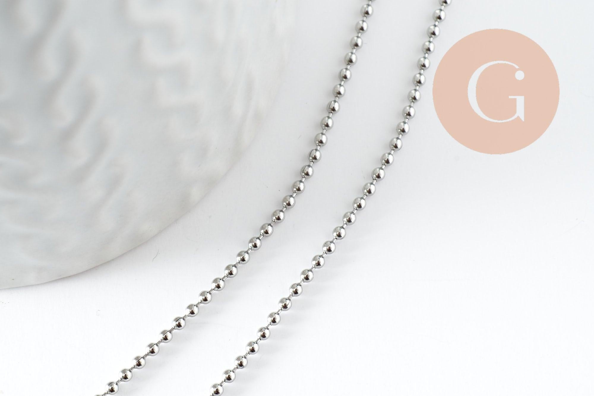Collier Chaine complète avec fermoir boule fer platine 1.5mm/60cm, x1 (G9596)