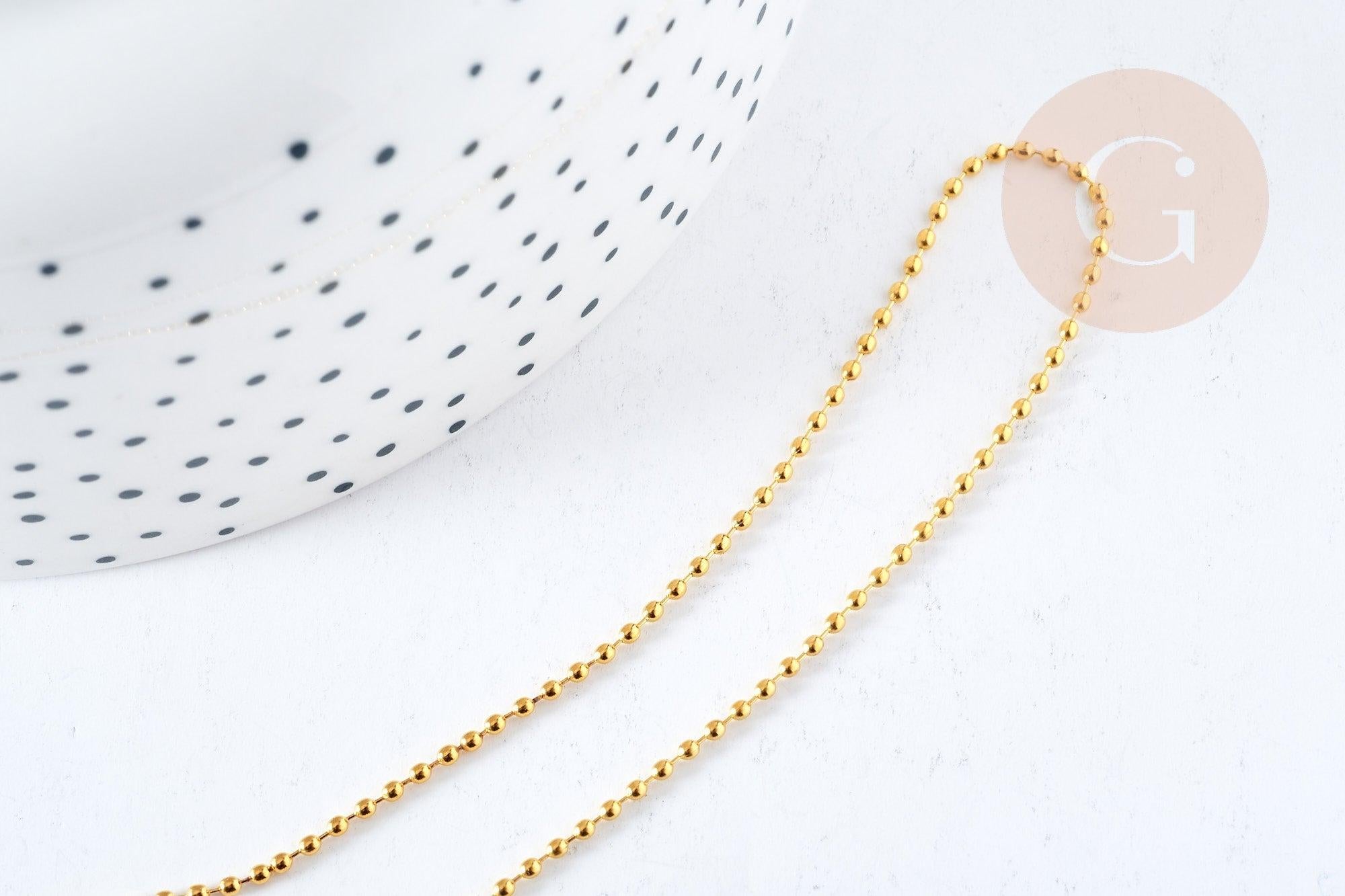 Collier Chaine fine boule laiton doré facettes 45.5cm-1.5mm avec extension,chaine collier en laiton, chaine avec fermoir, x1 (G8586)