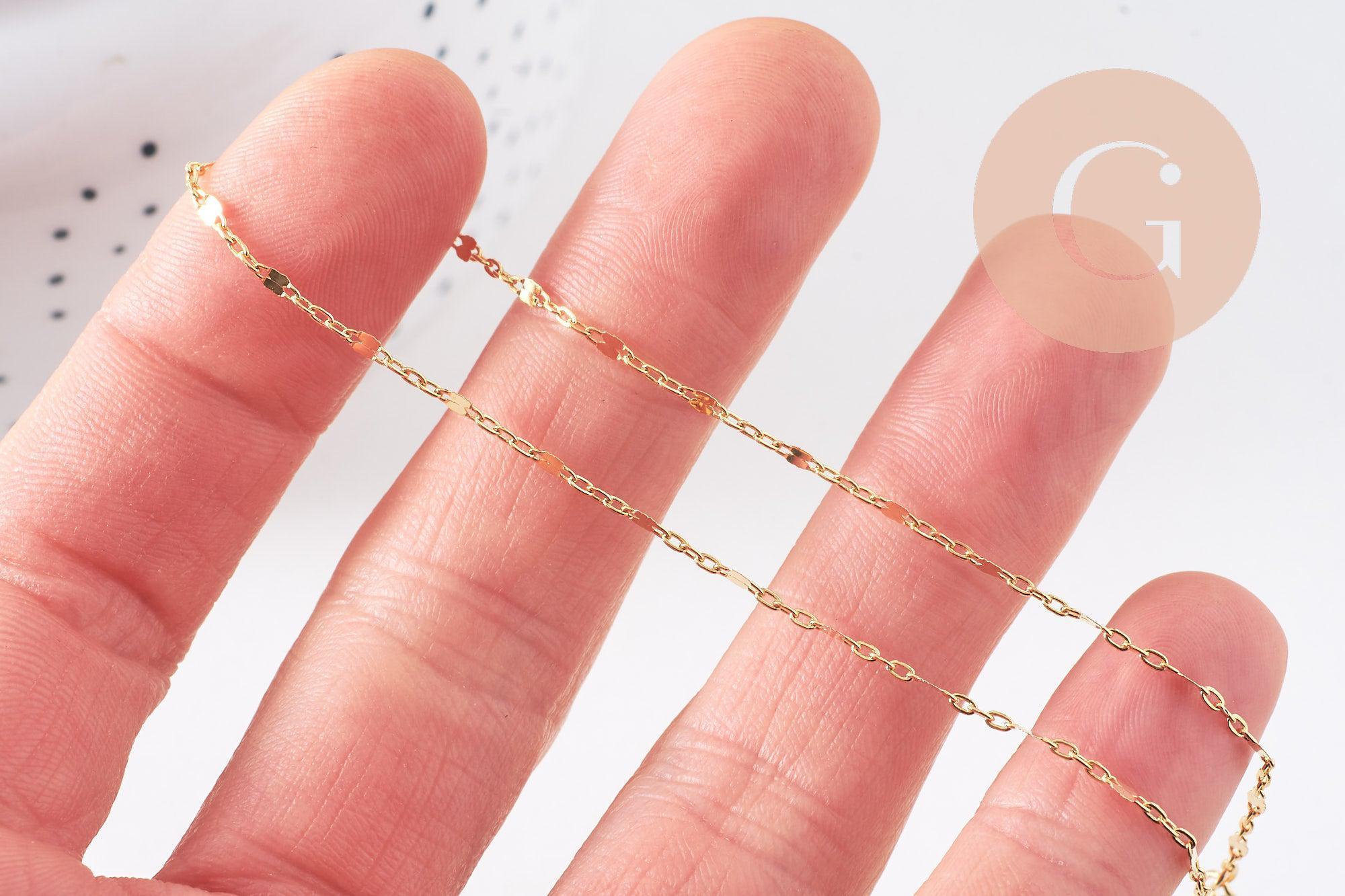 Collier Chaine fine complète avec fermoir collier cuivre doré fantaisie 16K 1.3 mm-45cm, x1 (G0309)