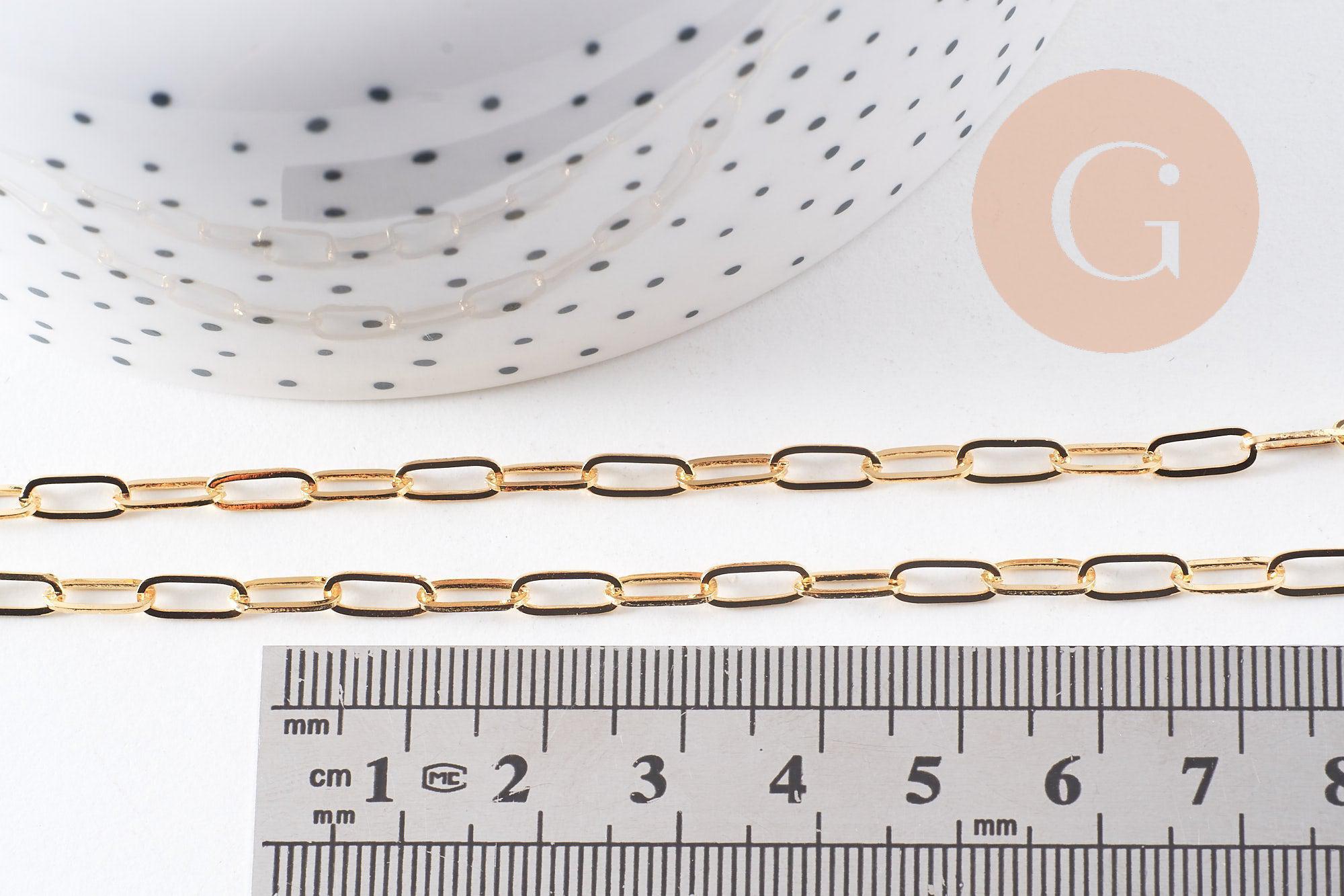 Collier Chaine fine dorée rectangle 16K,chaine plaquée or 2.5 microns, chaine complète,chaine dorée,1.8 mm,43cm, x1 (G1845)