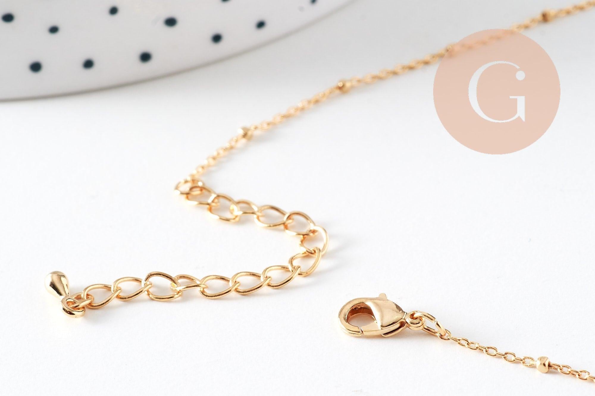 Collier Chaine fine dorée satellite cube cuivré doré 16K 1.2 mm -45cm, x1 (G0634)