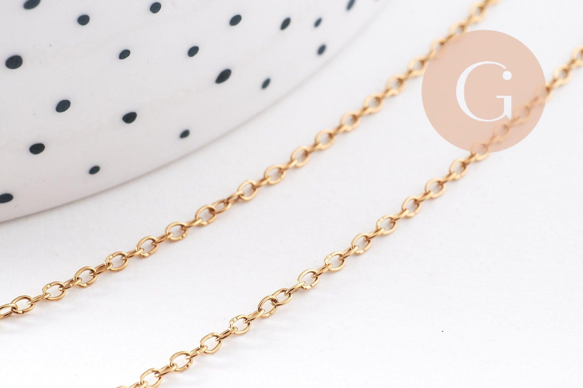 Collier Chaine forçat acier inoxydable doré avec fermoir 1.5mm/50cm, x1 (G10265)