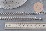 Collier Chaine maille cubaine diamantée acier inoxydable platine 9mm/41cm, x1 (G11055)