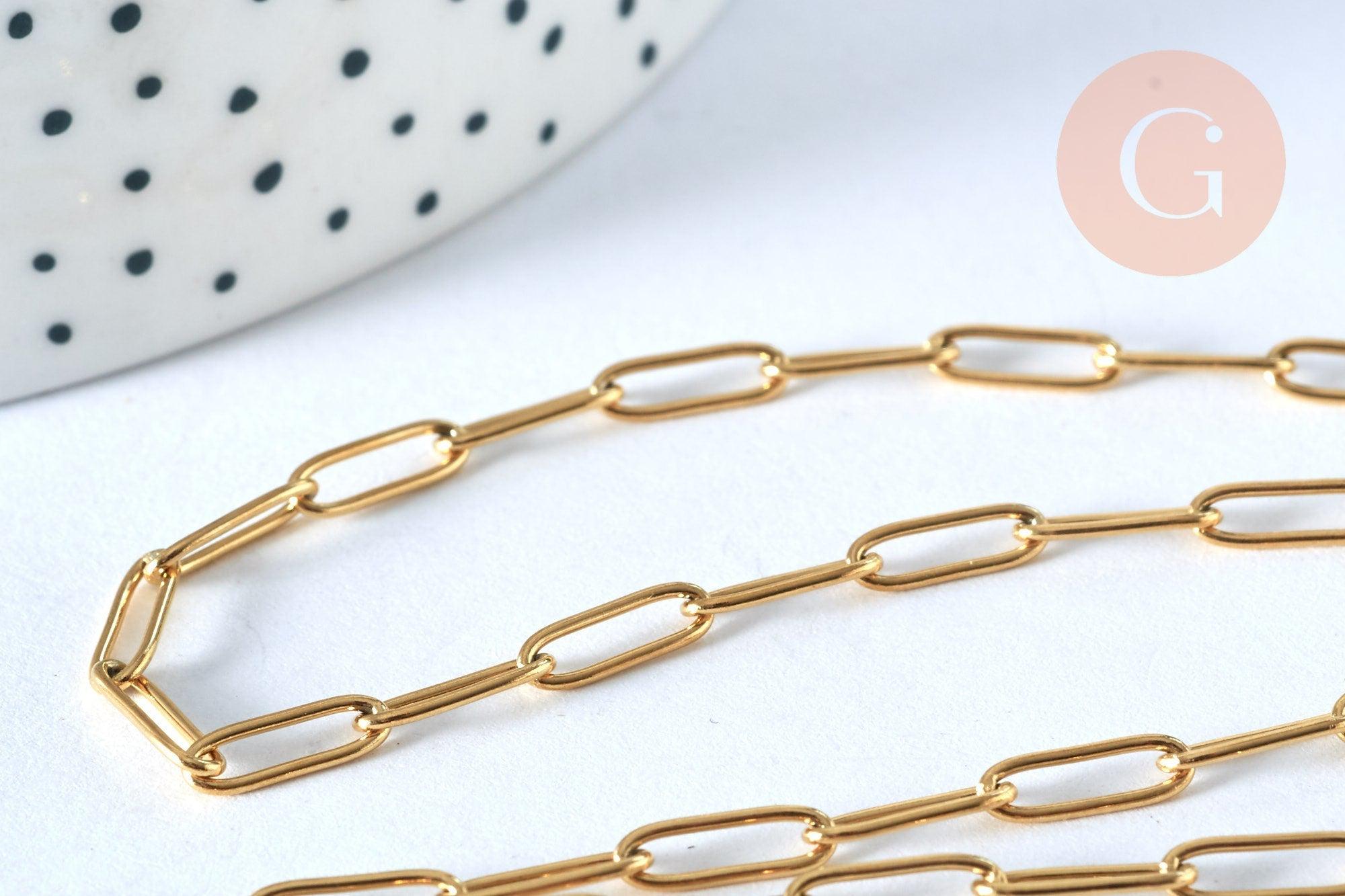 Collier Chaine maille rectangle acier inoxydable doré avec fermoir 10x3.5mm, x1 (G4819)