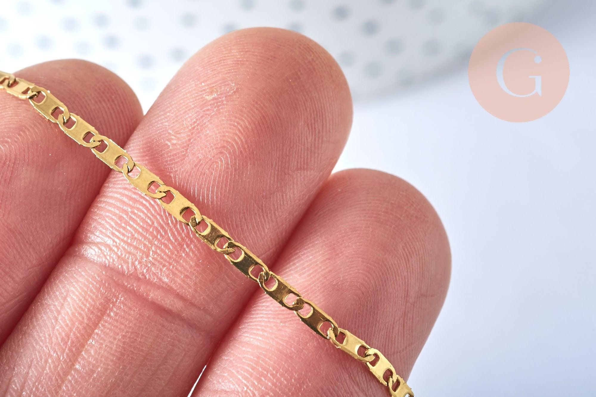 Collier Chaine marine avec fermoir acier 304 inoxydable doré 14k 1.7mm-45cm, x1 (G0156)