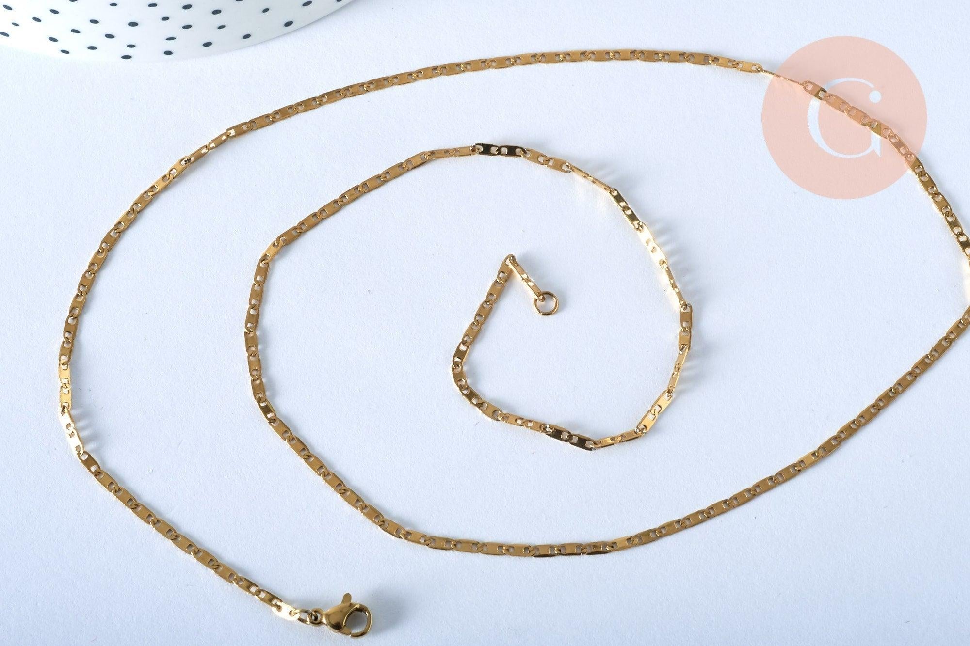 Collier Chaine marine avec fermoir acier 304 inoxydable doré 14k 1.7mm-45cm, x1 (G0156)