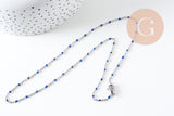 Collier Chaine satellite acier 304 inoxydable platine résine bleu complète 2mm/45cm, x1 (G1216)