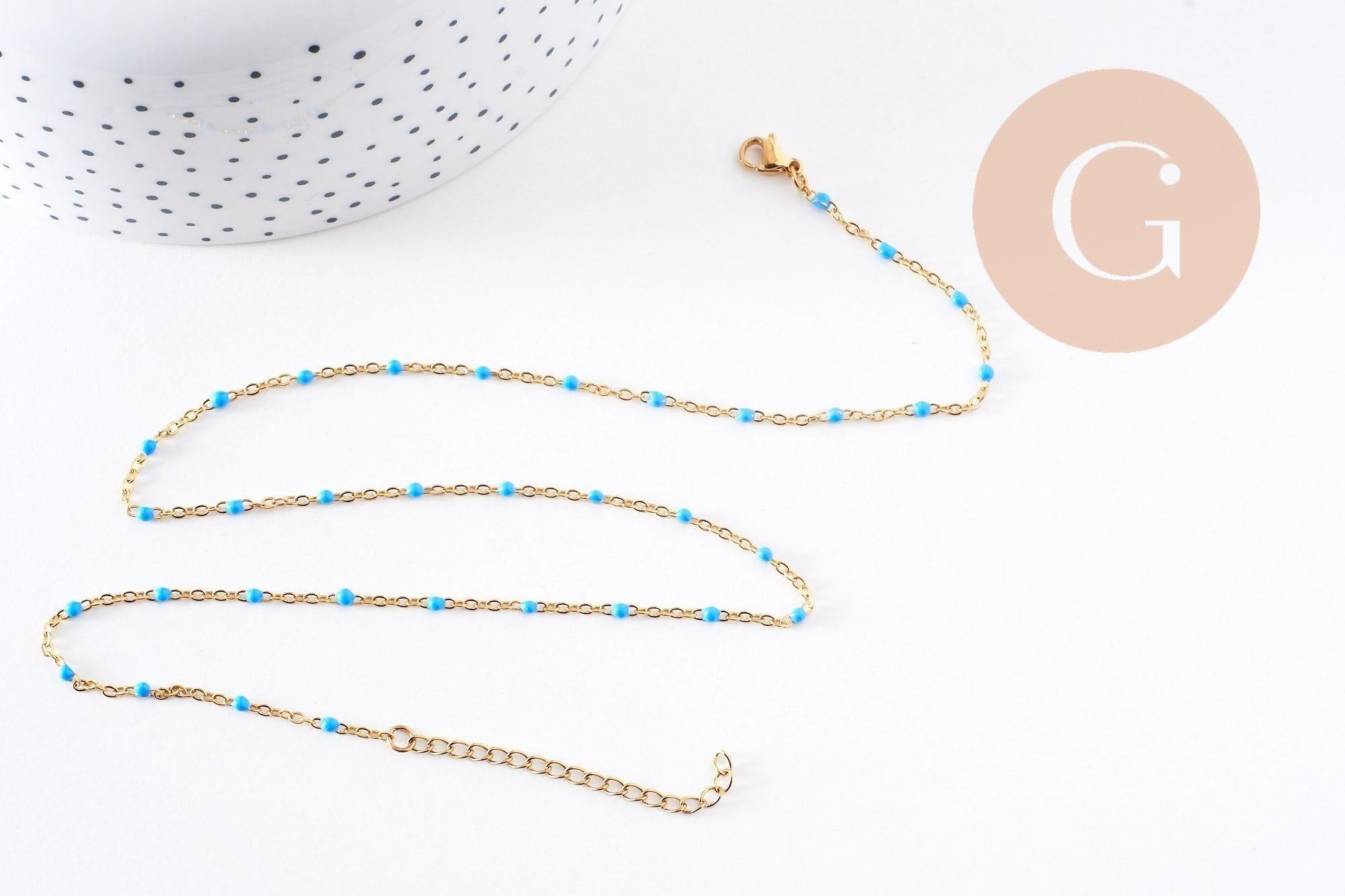 Collier Collier acier 304 inoxydable doré 14k résine turquoise 50cm, x1 (G10197)