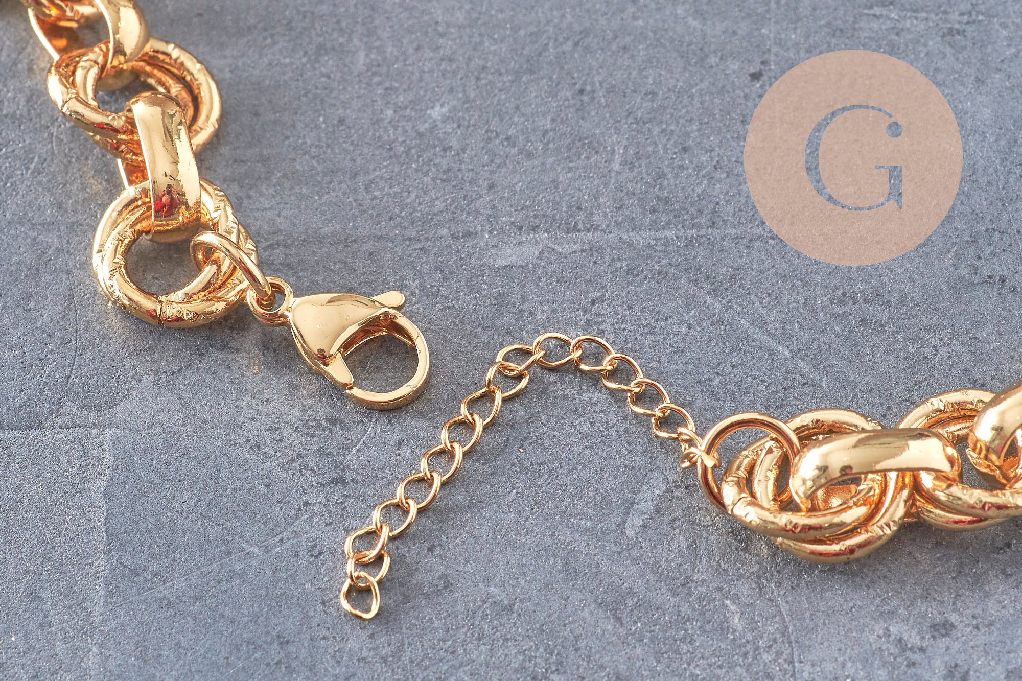 Collier Collier chaine XXL acier 304 inoxydable doré IP texturé 45cm, x1 (G10939)