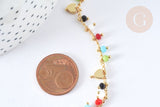Collier Collier réglable perles de verre facettées cœurs laiton doré 38cm, bijoux fantaisie DIY, x1, G7396