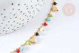 Collier Collier réglable perles de verre facettées cœurs laiton doré 38cm, bijoux fantaisie DIY, x1, G7396