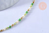 Collier chaine avec fermoir acier inoxydable doré perle rocaille vert 40.7cm, x1 (G4104)
