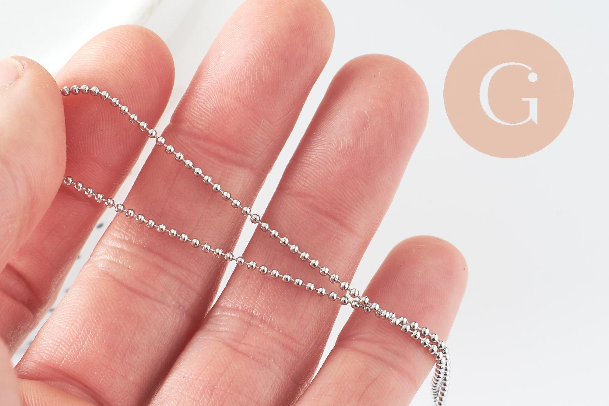 Collier chaine complète boule acier 304 inoxydable platine 1.5mm/46.5cm, x1 (G9591)