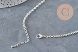 Cadena forzada de acero inoxidable plateado 4mm/45.5cm + extensión, x1 (G11202)