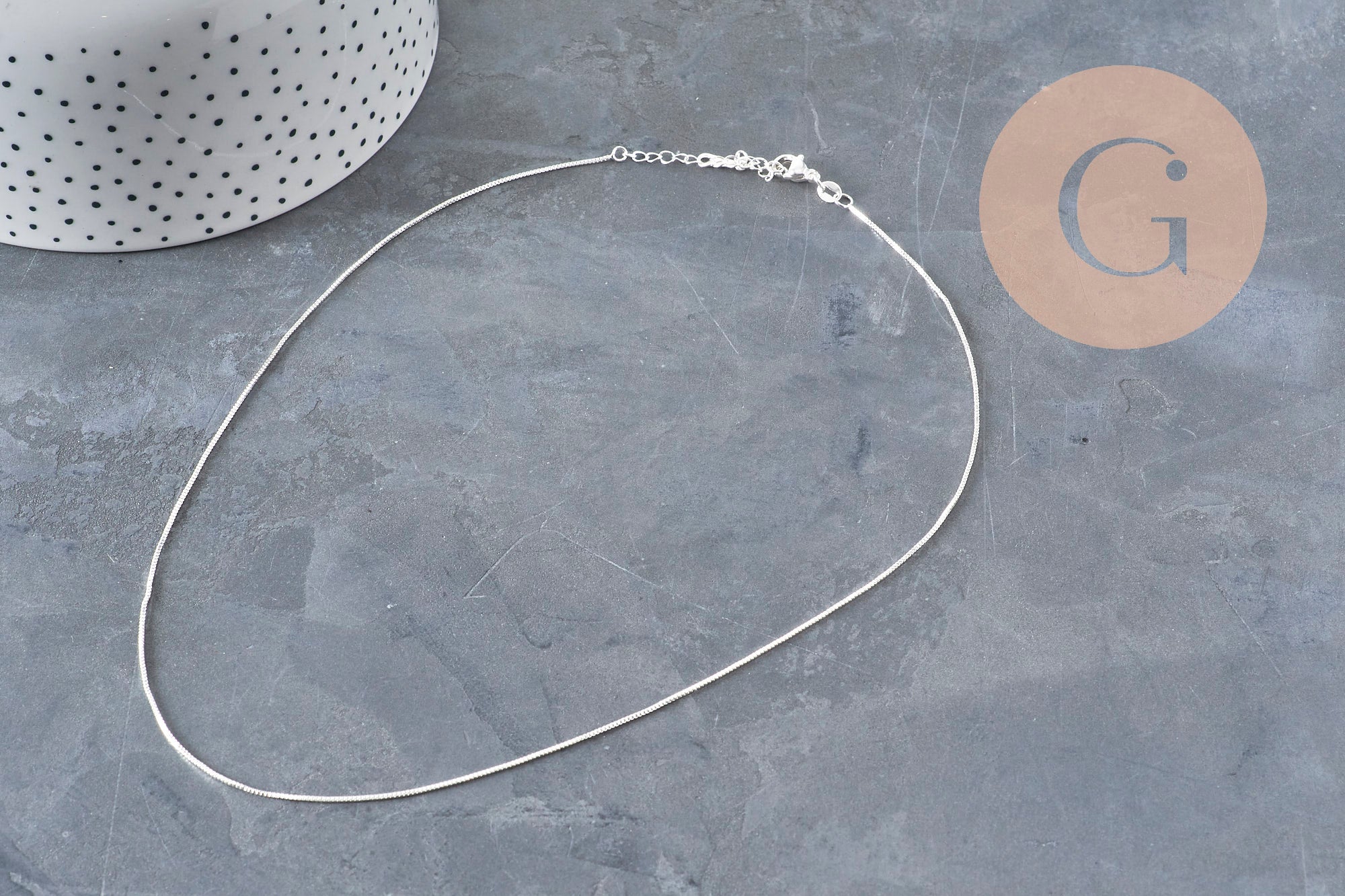 Silver-plated brass Venetian chain necklace 0.9mm/45cm, x1 (G11201)