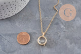 18K Gold Plated Brass Round Locket Photo Frame Necklace, x1 (G11087)