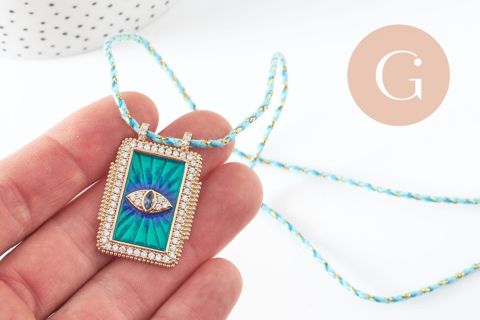 Collier médaille Oeil bleu zircon zamac doré 45cm x1 (G9570)