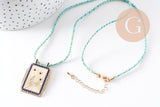 Collier médaille émaillée Lune zircons bleus cordon tressé zamac doré 45cm x1 (G10364-7)