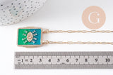 Collier médaille émaillée Oeil bleu-vert zircons chaine zamac doré 45cm x1 (G10364-3)