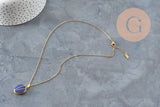 Collar con colgante tipo guardapelo azul personalizable, acero inoxidable 304 dorado, x1 (G11162)
