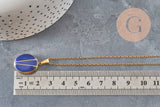 Collar con colgante tipo guardapelo azul personalizable, acero inoxidable 304 dorado, x1 (G11162)