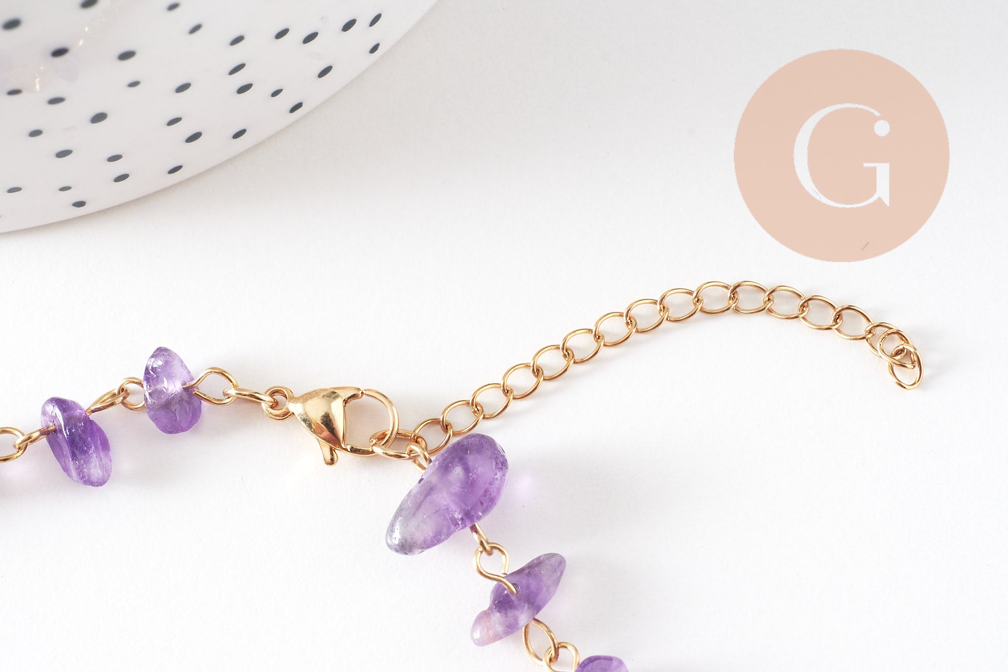 Collier Collier perle pierre naturelle acier inoxydable doré 41cm, x1 (G10560)