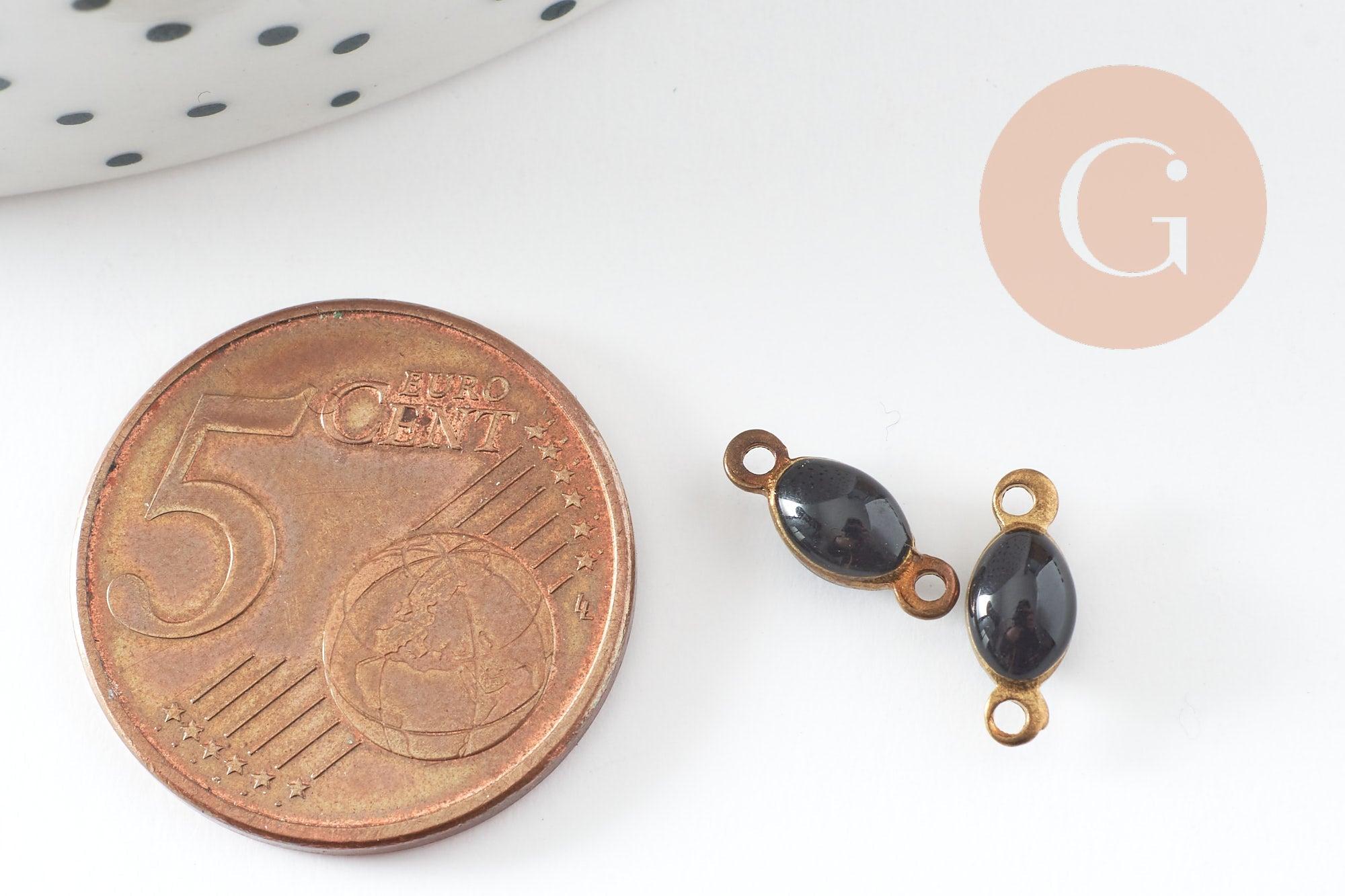 Connecteur ovale laiton brut émail noir, laiton doré, pendentif ovale, 10.5mm, x10 G3351