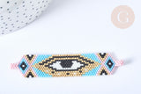 Connecteur rectangle perles de rocaille multicolore mauvais œil 17,5mm, connecteur bracelet rocaille, connecteur mauvais oeil x1 G7944