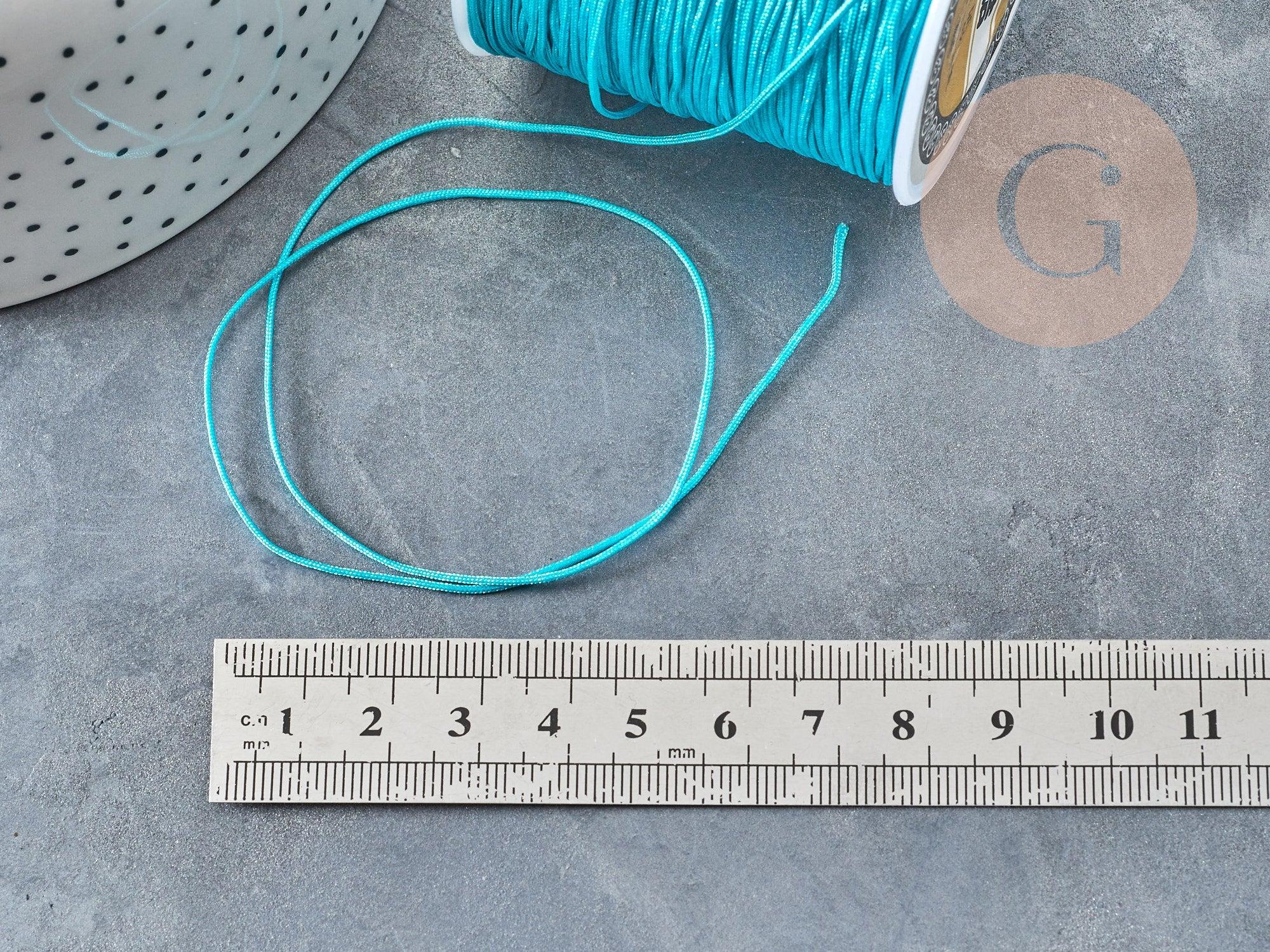 Cordon bleu turquoise tressé polyester 0.8mm, x1 mètre (G3796)