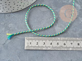 Cordon en coton tressé jaune bleu vert 1.2mm, cordon pour bijoux scrapbooking fabrication bijoux, x1mètre G9195