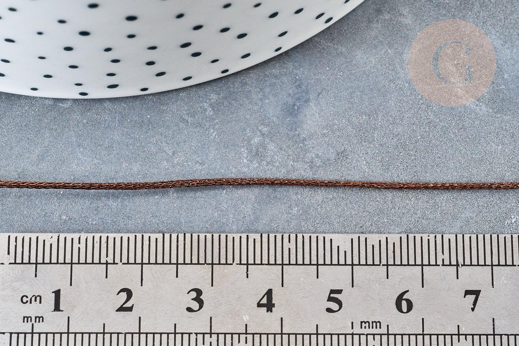 Cordon marron Métallisé tressé polyester 1mm, cordon métallisé pour bijoux , x1 mètre (G8173)