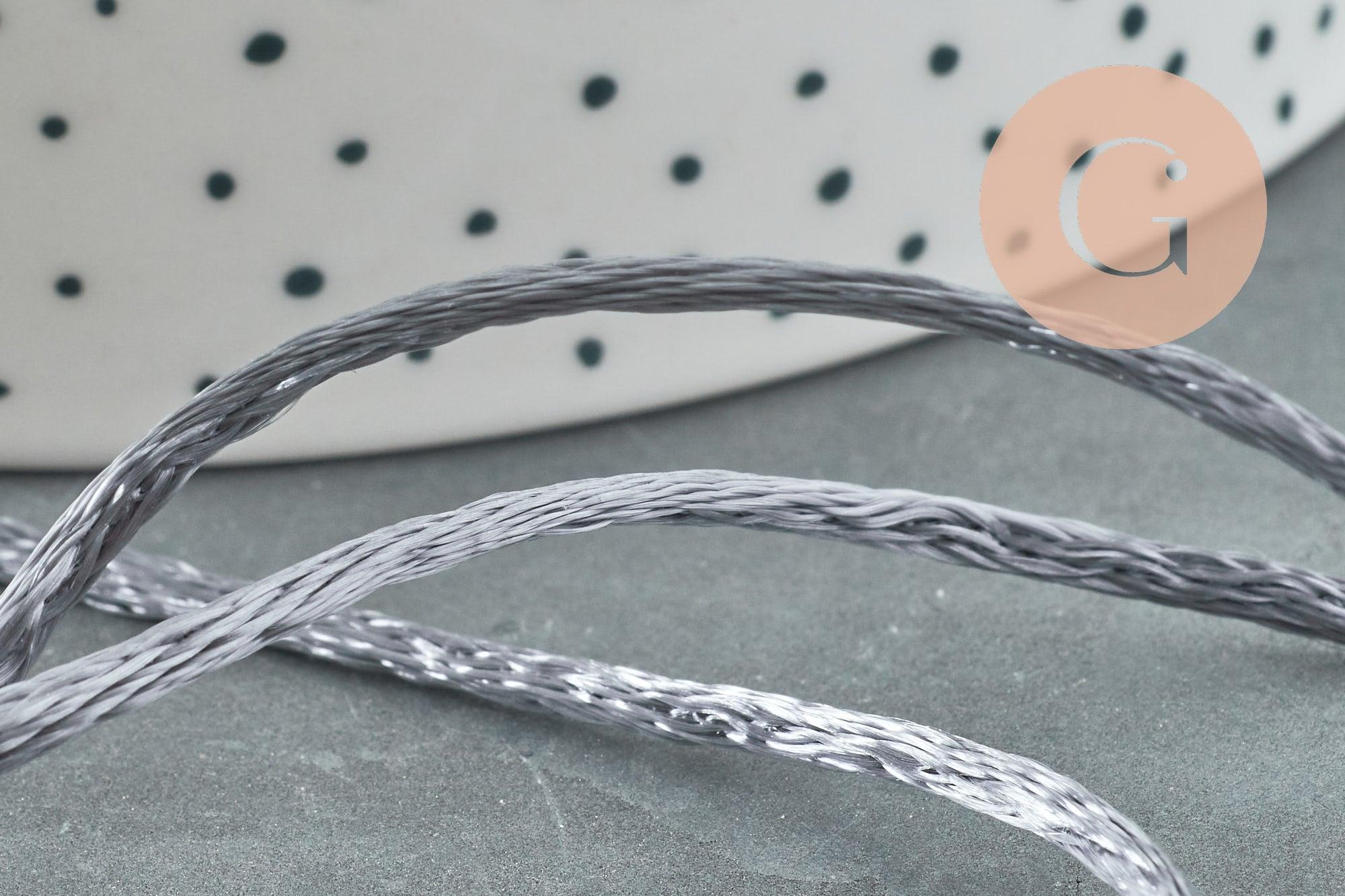 Cordon queue de rat polyester satin gris 2mm, x5 mètres (G1808)
