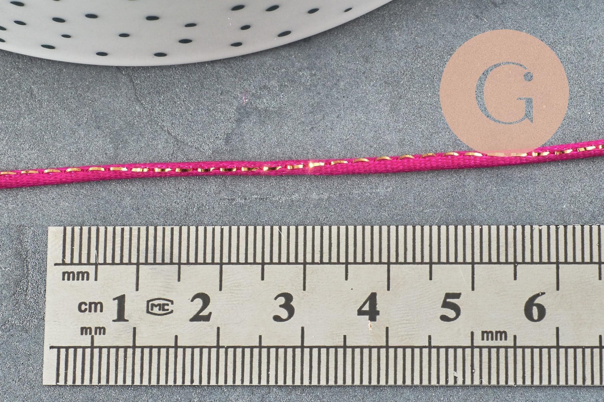 Cordon rose fuchsia or pour fabrication bijoux 1.5mm, x1 mètre (G3760)