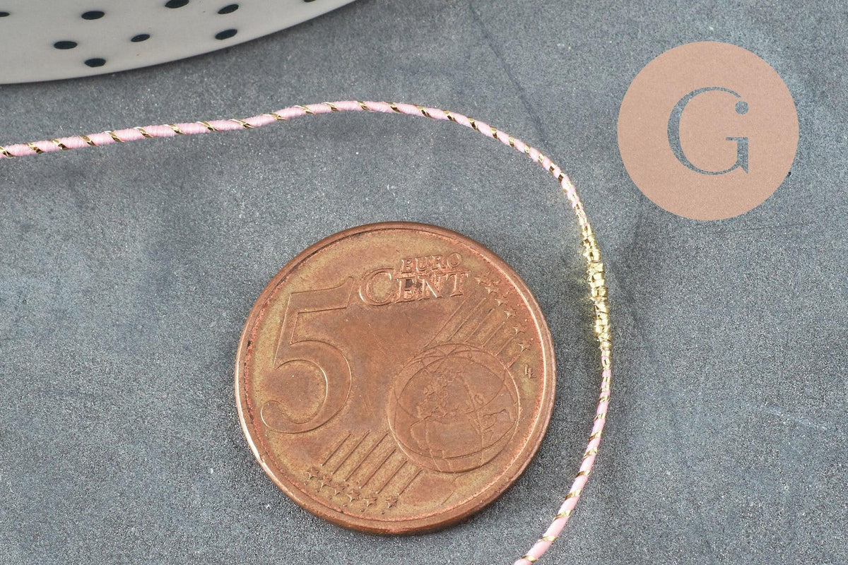 Cordon rose or, fabrication bijoux, création bijoux,ruban mariage, scrapbooking, largeur 1.5mm, x1 ou x5 mètres G1168