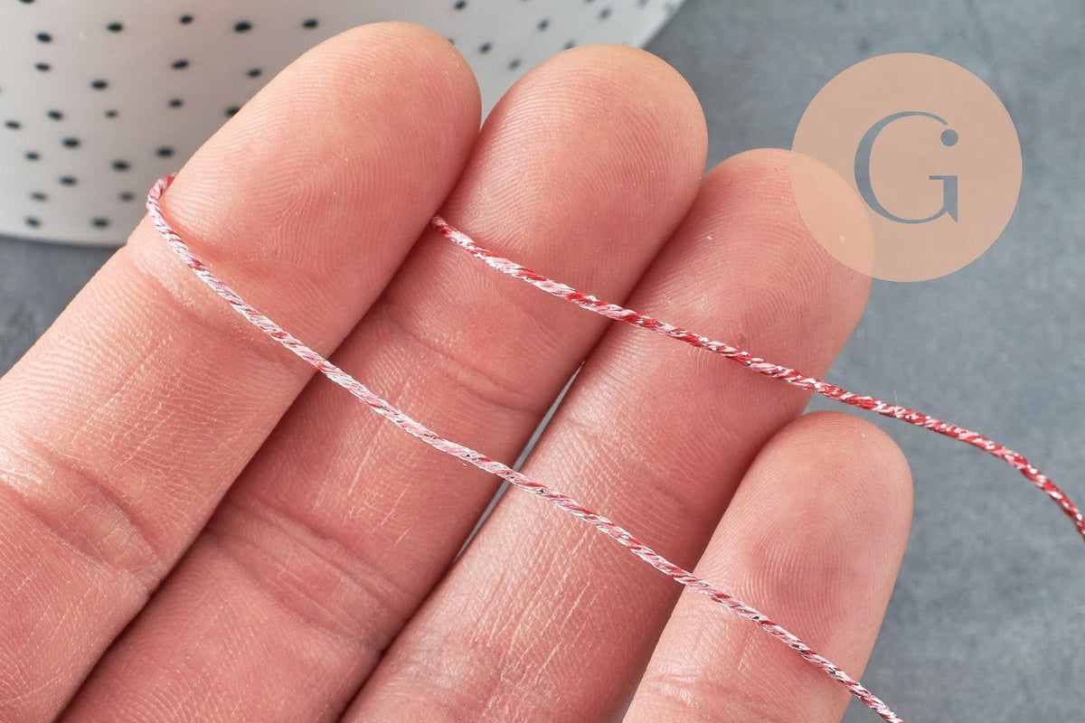 Cordon rouge argent, fabrication bijoux,ruban mariage, scrapbooking, largeur 0.8mm, x1 ou x5 ou x10 mètres G3259