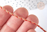 Cordon tressé orange clair et foncé fil doré 1.5mm-2mm, scrapbooking, x 1Mètre (G7470)