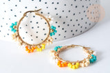 Créoles fleur rocaille multicolore acier 304 doré 40mm, idée cadeau femme, la paire, (G8008)