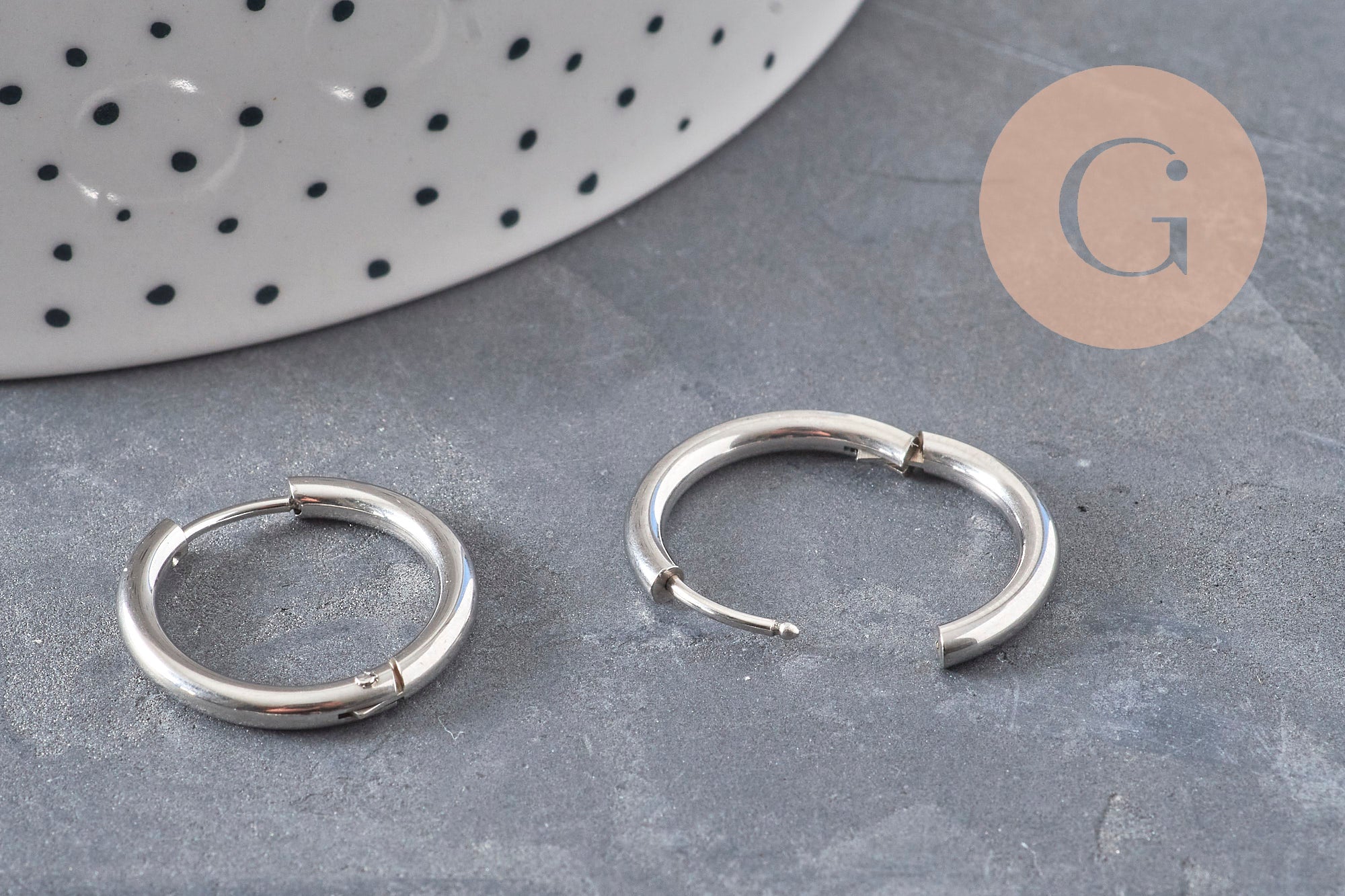 Créoles interchangeable acier 304 inoxydable platine 20mm, x1 paire (G11048)