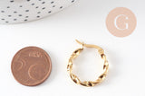 Créoles torsadées acier doré, oreille percée,sans nickel, boucles acier, 21mm, la paire (G0599)