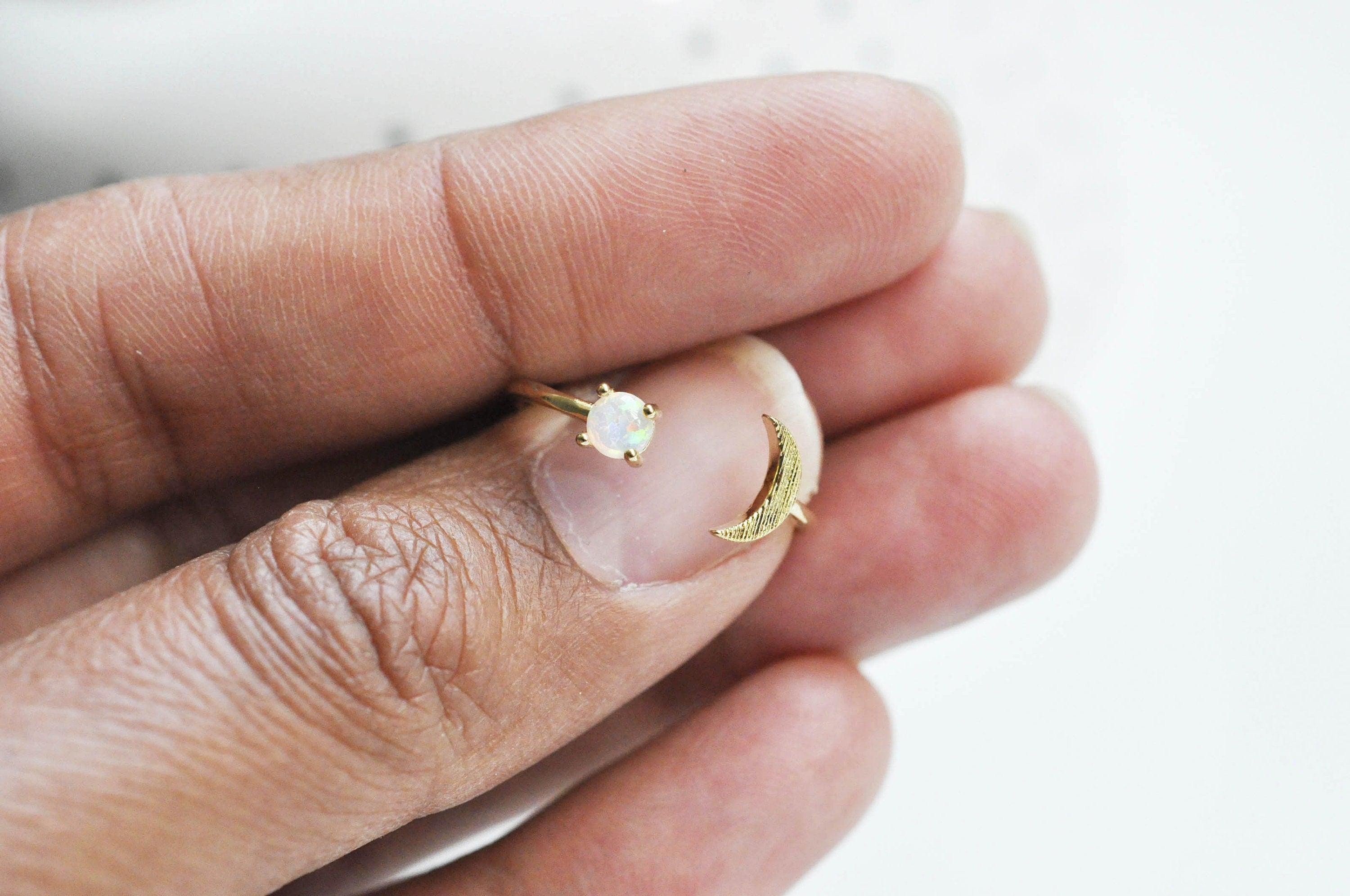 EP Bague dorée 14k opale lune,creation bijou femme, bijou minimaliste, bague dorée pierre, cadeau anniversaire, 16.5mm, x1,G3454