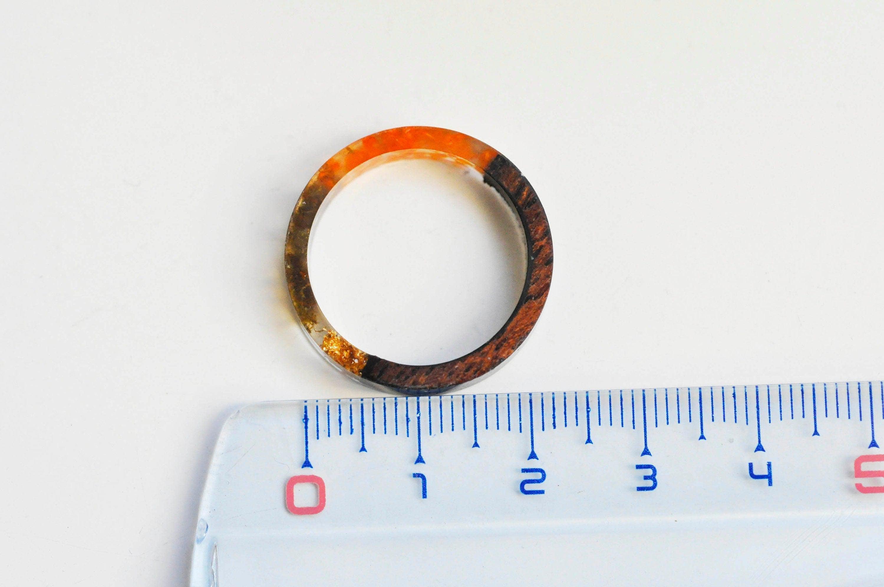 EP-Bague ébène bois résine feuille d'or orange 19mm, x1 (G4647)