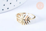 EP-Bague réglable feuille de palme acier doré Taille 54, x1 (G6409)