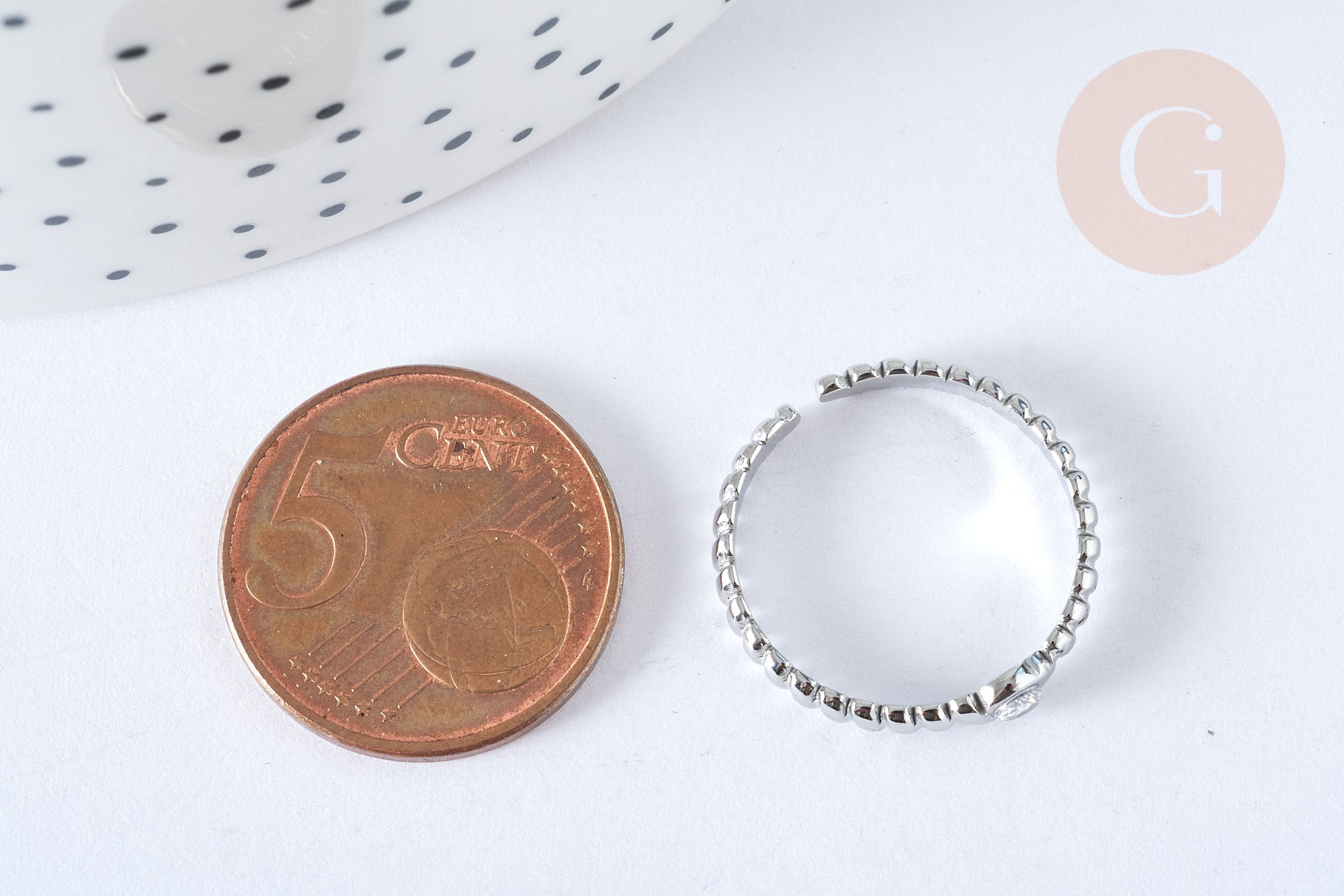 EP-Bague réglable fine zircon acier inoxydable argent 304 Taille 63, x1 (G7057)