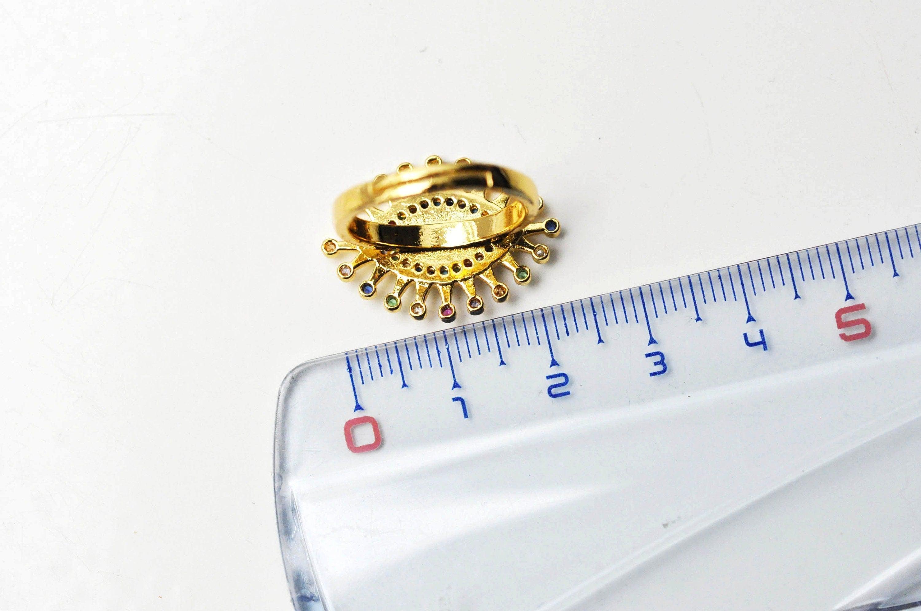 EP Bague réglable laiton doré émail oeil protecteur 17mm , x1 G4244
