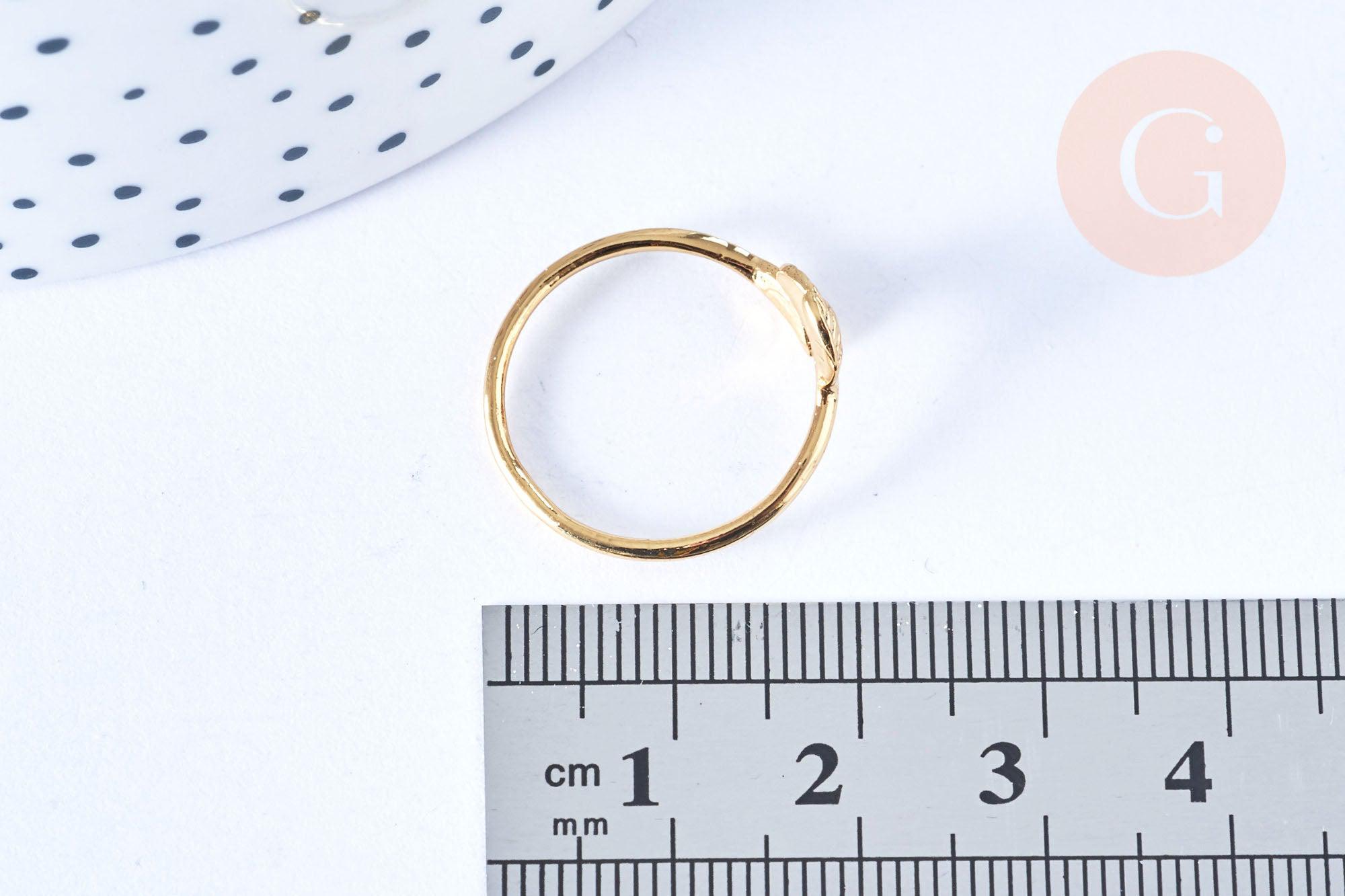 EP Bague réglable petites feuilles gravées laiton doré 16K 19mm, x1